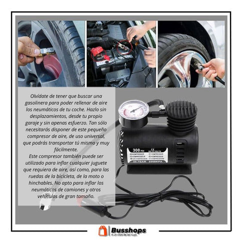 Mini compresor de aire portátil, bomba eléctrica para neumáticos de 12 V, manómetro de 300 PSI, para coche, bicicleta, motocicleta y más.